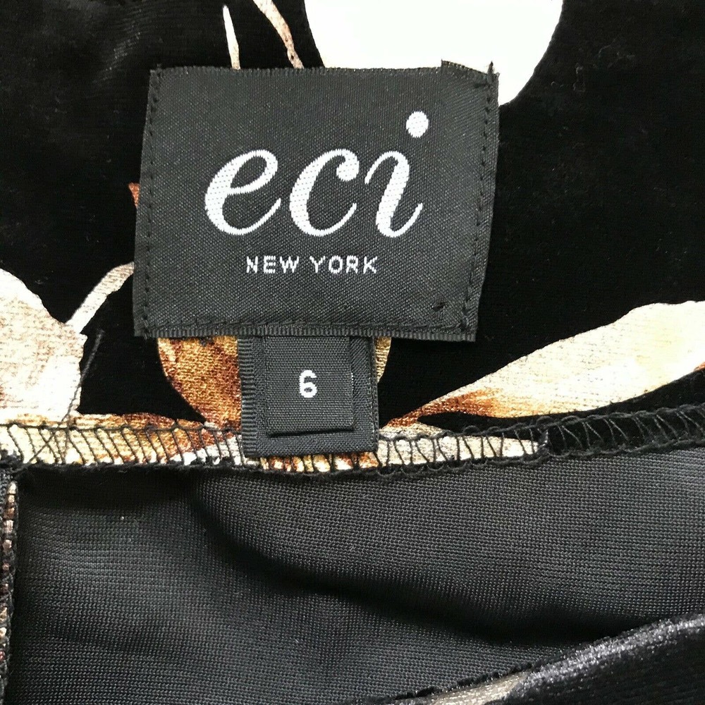 ECI Dress Women Sz 6 Black Beige Gold Floral Sleeveless Sheath Zip Cold Shoulder - Picture 7 of 9